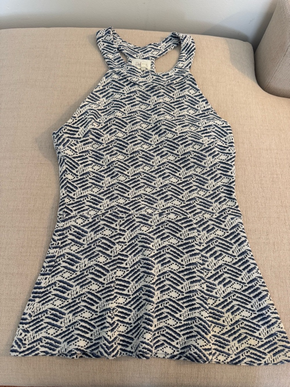 Anthropologie Navy and White Patterned Racerback Tank Top